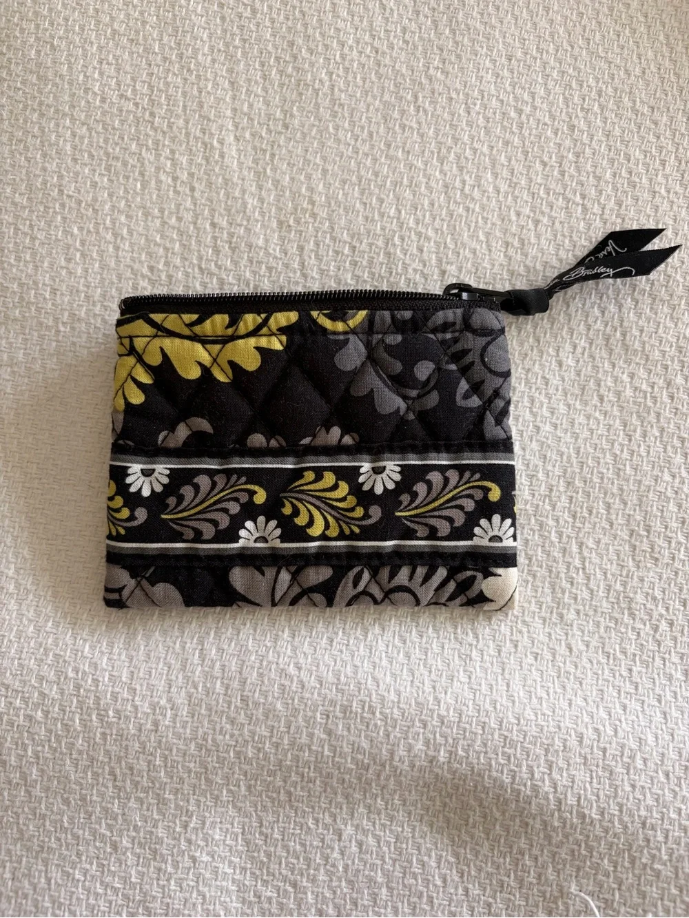 Vera Bradley Quilted Floral Zip Pouch in Black and Yellow